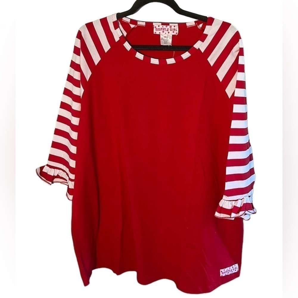 NWT Ruffle Girl Juniors Striped Sleeve Ruffle Top